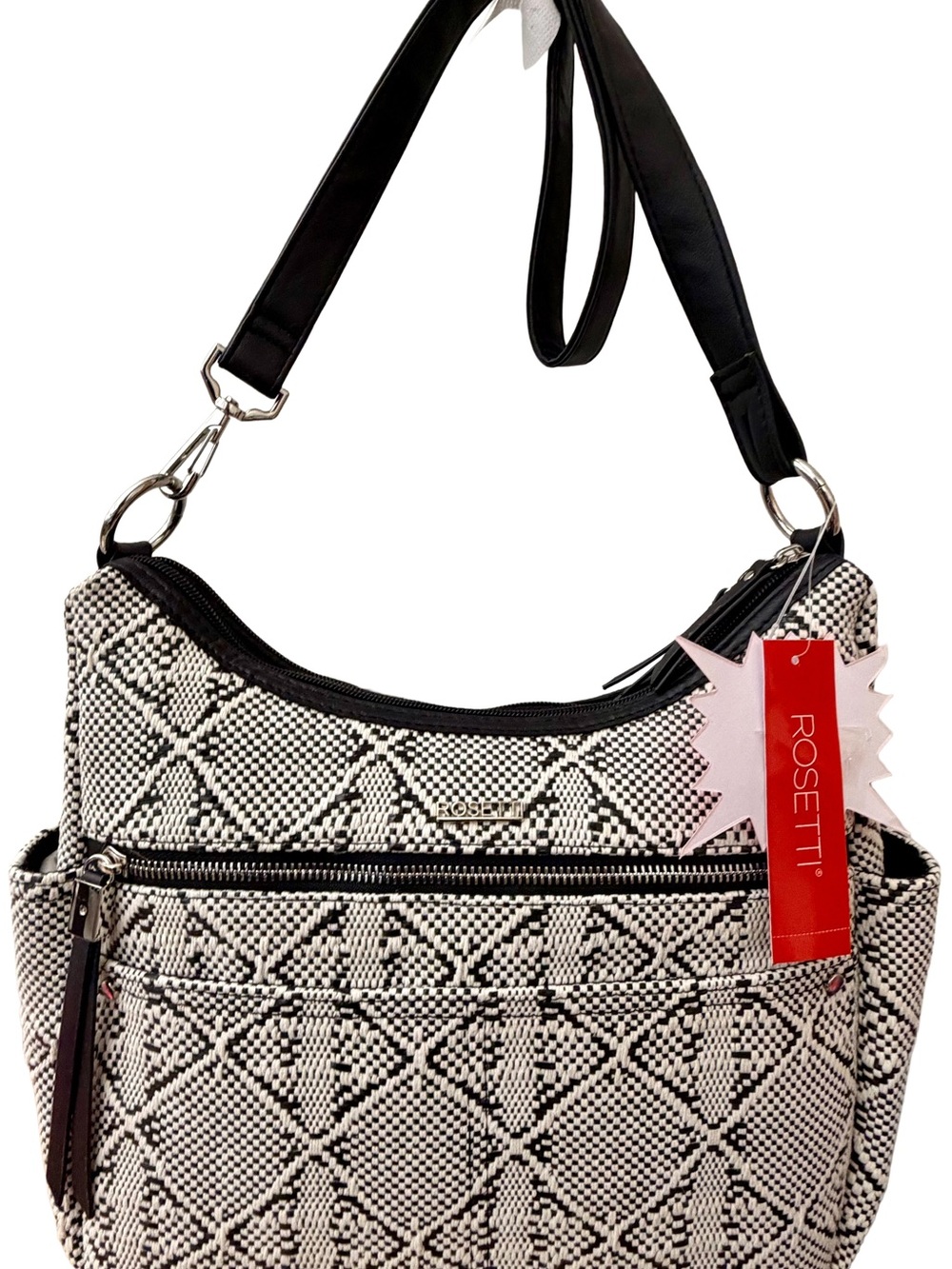 Rosetti Black and White Geometric Shoulder Bag